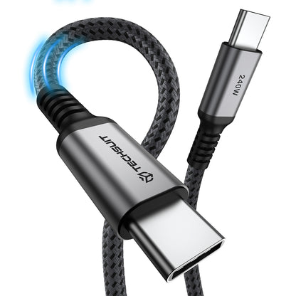 USB-C Data- og ladekabel - USB-C Techsuit TitanSync Pro CX2, 240W, 1m, Grå