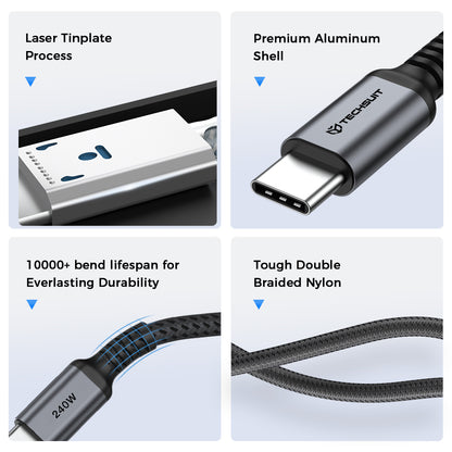 USB-C Data- og ladekabel - USB-C Techsuit TitanSync Pro CX2, 240W, 1m, Grå