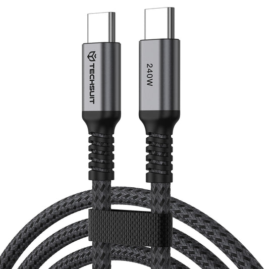 USB-C Data- og ladekabel - USB-C Techsuit TitanSync Pro CX2, 240W, 2m, Grå