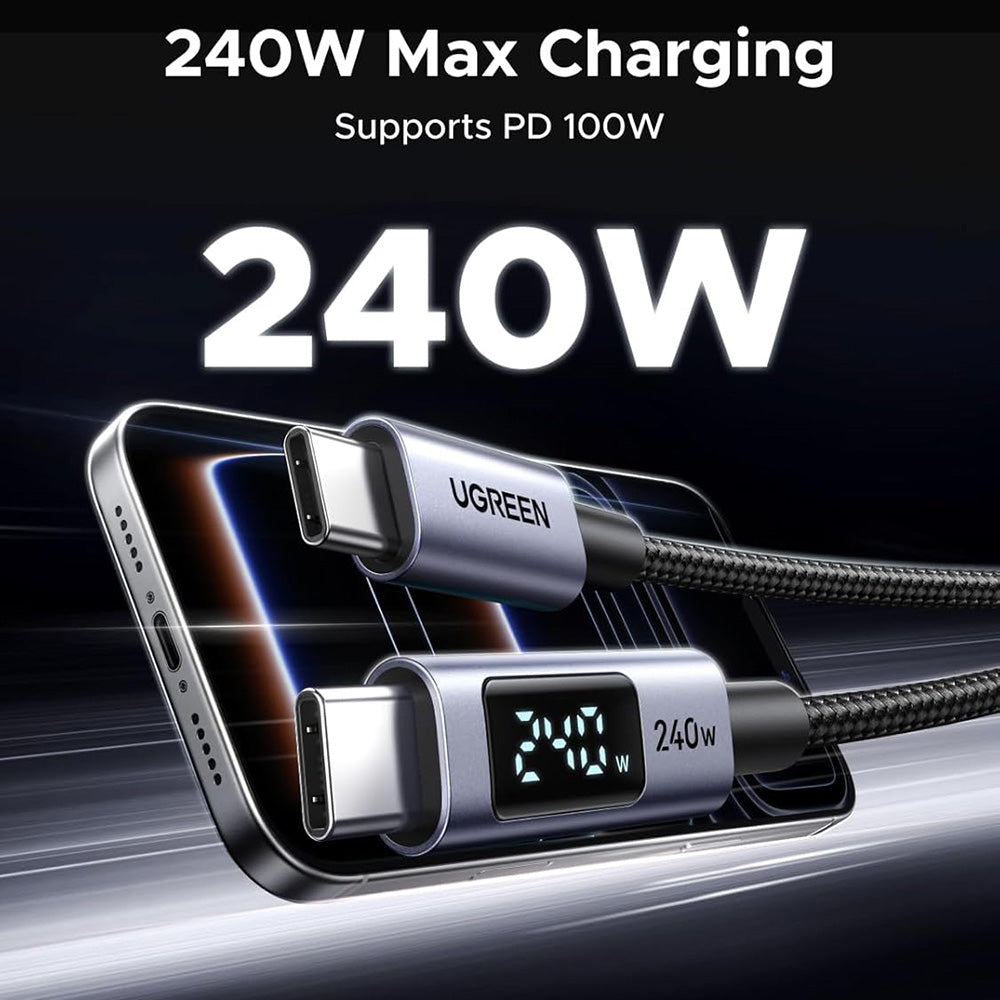 USB-C Data- og ladekabel - USB-C UGREEN 65867 Display, 240W, 2m, Grå