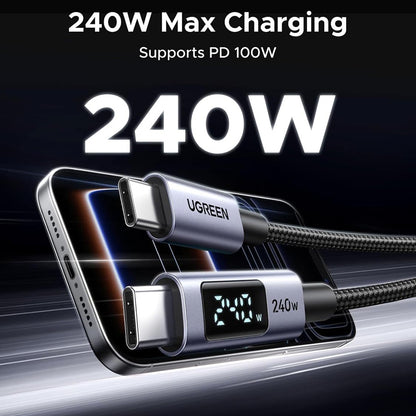 USB-C Data- og ladekabel - USB-C UGREEN 65867 Display, 240W, 2m, Grå