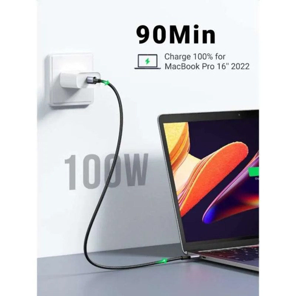 USB-C til USB-C data- og ladekabel UGREEN L502, 100W, 1m, Svart