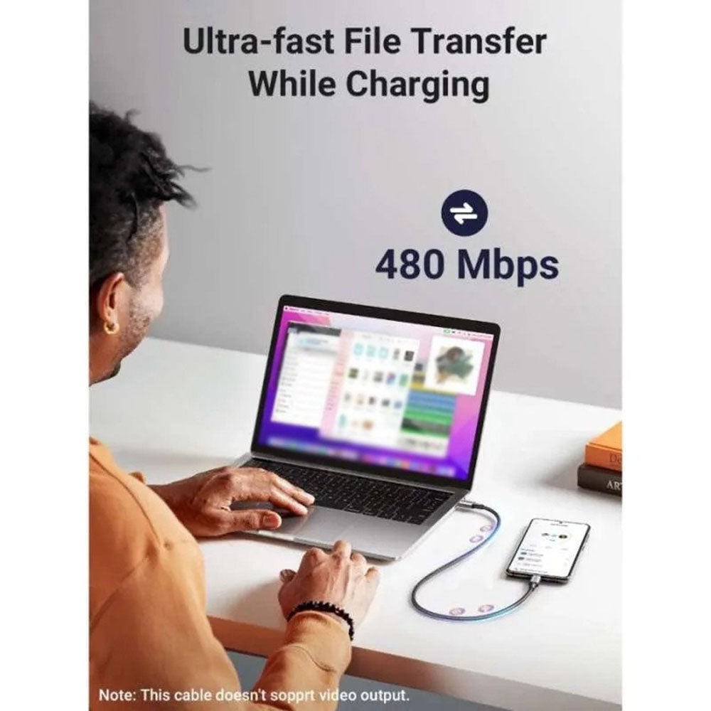 USB-C til USB-C data- og ladekabel UGREEN L502, 100W, 1m, Svart