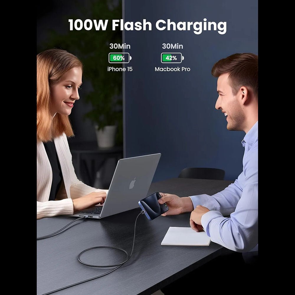USB-C til USB-C data- og ladekabel UGREEN L512, 100W, 1m, Grå