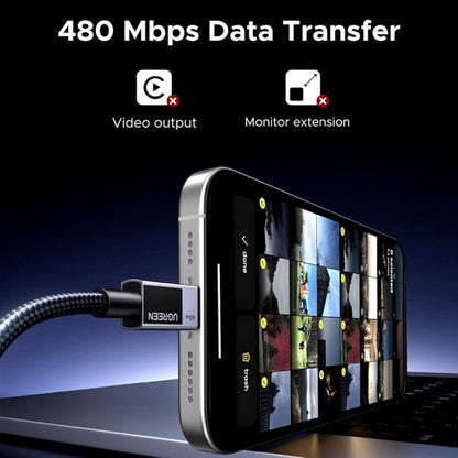 USB-C til USB-C data- og ladekabel UGREEN L524, 60W, 1m, Grå