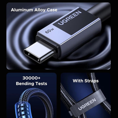 USB-C til USB-C data- og ladekabel UGREEN L524, 60W, 1m, Grå