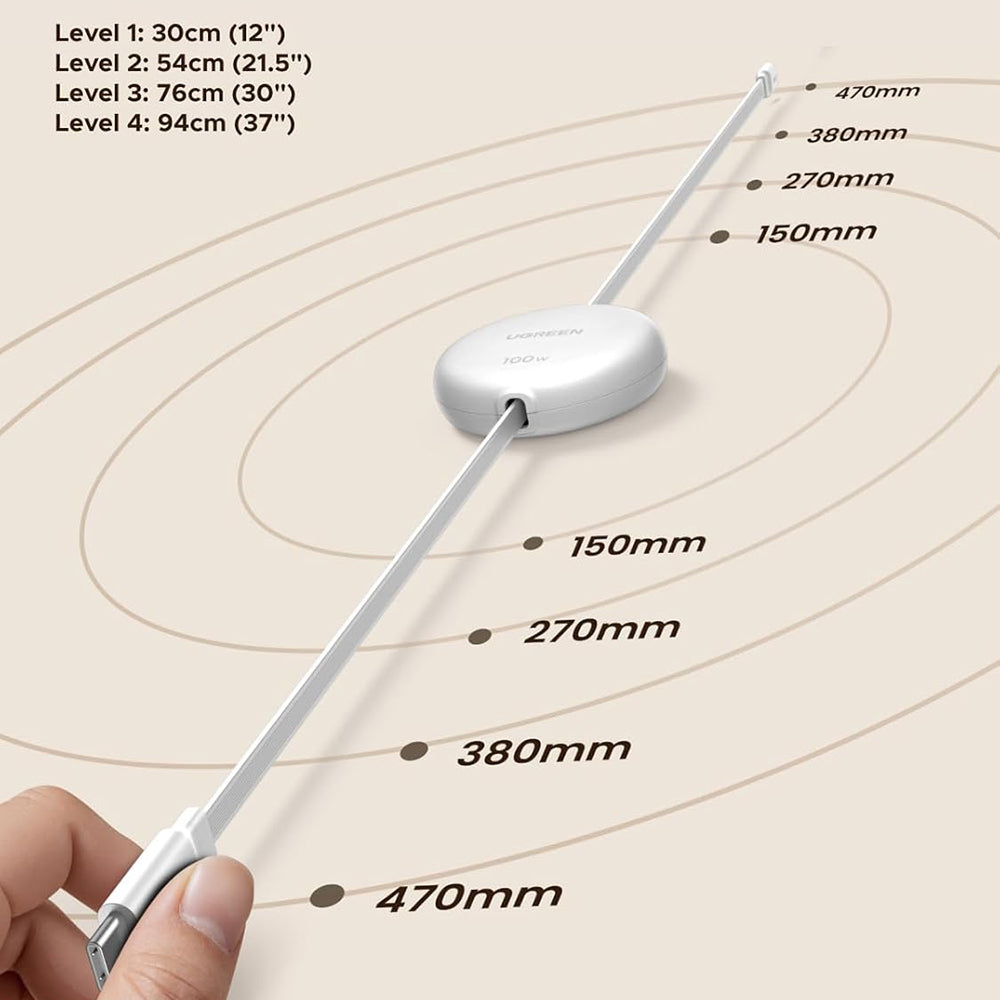 USB-C data- og ladekabel - USB-C UGREEN L531, 100W, 1m, Hvit