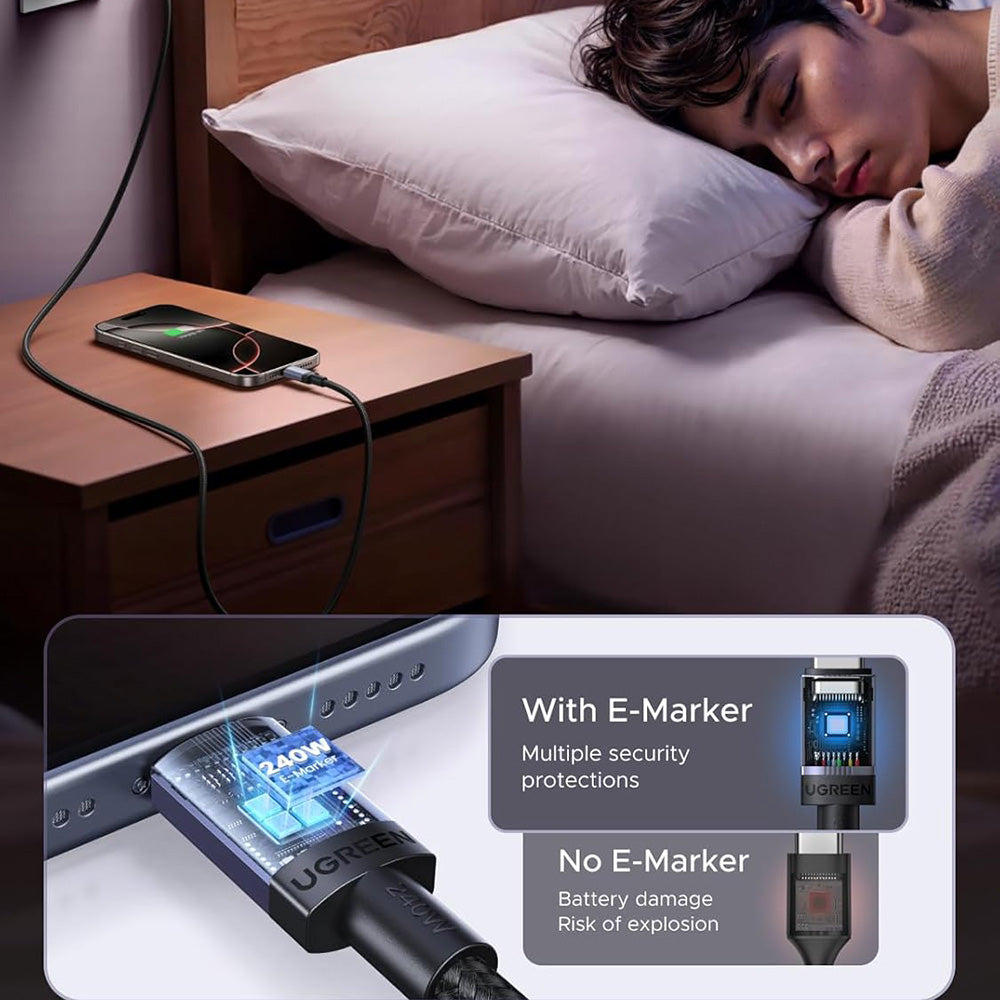 USB-C data- og ladekabel - USB-C UGREEN L532, 240W, 0.5m, Grå