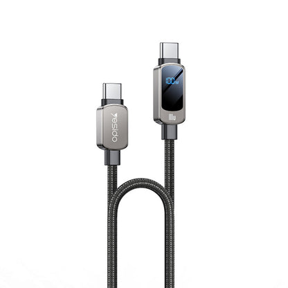 USB-C til USB-C data- og ladekabel Yesido CA179 Display, 100W, 1.2m, Svart