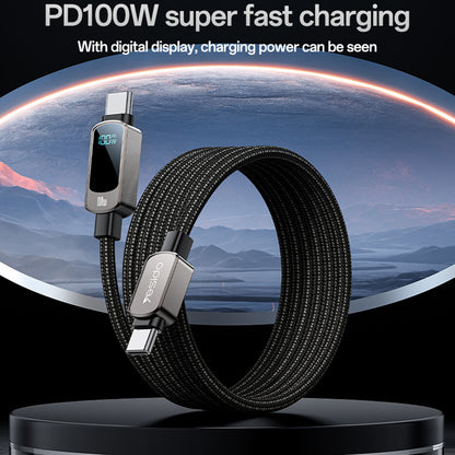 USB-C til USB-C data- og ladekabel Yesido CA179 Display, 100W, 1.2m, Svart