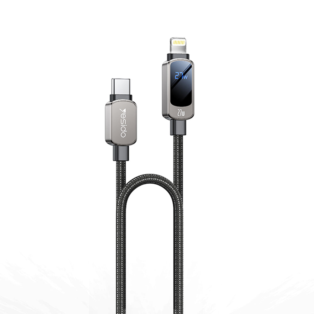 USB-C til USB-C data- og ladekabel Yesido CA180 Display, 27W, 1.2m, Svart