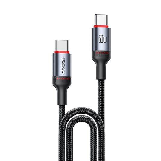 USB-C til USB-C data- og ladekabel Yesido CA181, 60W, 1.2m, Svart