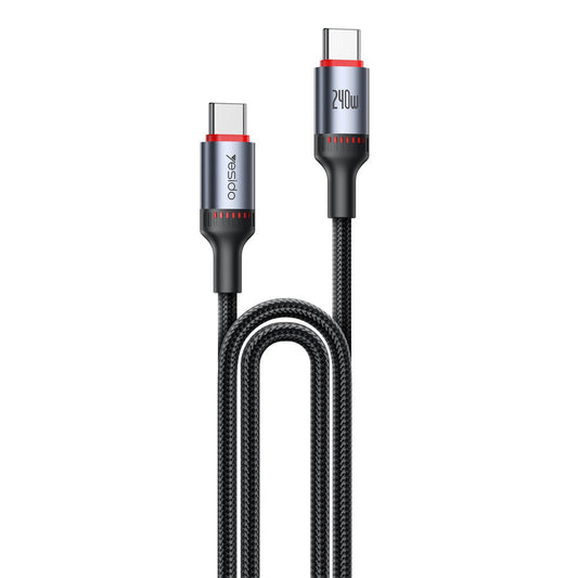 USB-C til USB-C data- og ladekabel Yesido CA185, 240W, 1.2m, Svart