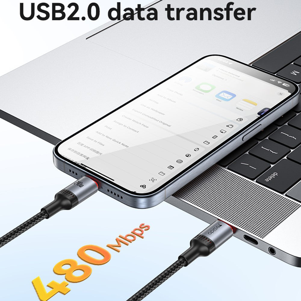 USB-C til USB-C data- og ladekabel Yesido CA185, 240W, 1.2m, Svart