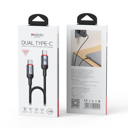 USB-C til USB-C data- og ladekabel Yesido CA185, 240W, 1.2m, Svart