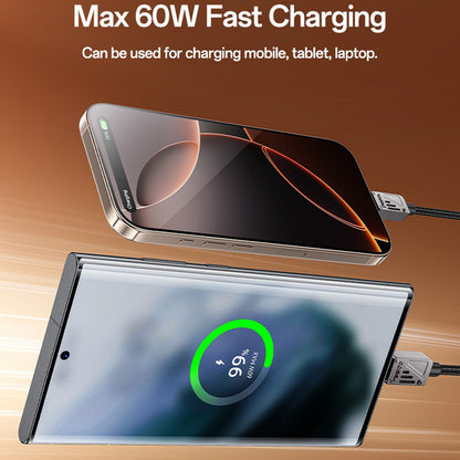 USB-C til USB-C data- og ladekabel Yesido CA196, 60W, 1.2m, Svart