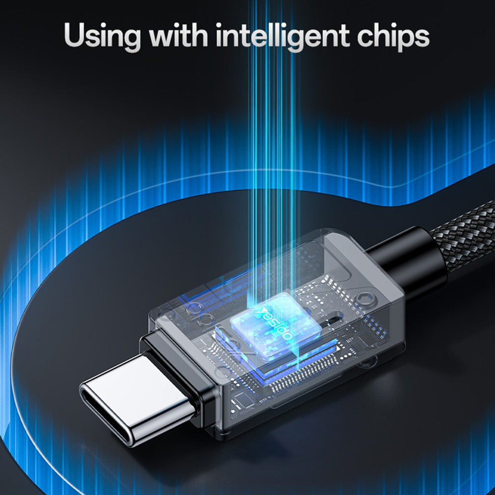 USB-C til USB-C data- og ladekabel Yesido CA196, 60W, 1.2m, Svart