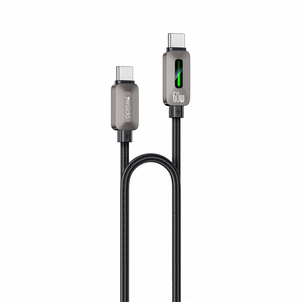 USB-C Data- og ladekabel - USB-C Yesido CA198, 60W, 1,2m, svart