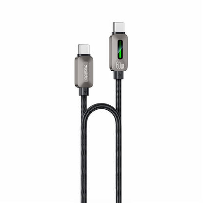 USB-C Data- og ladekabel - USB-C Yesido CA198, 60W, 1,2m, svart
