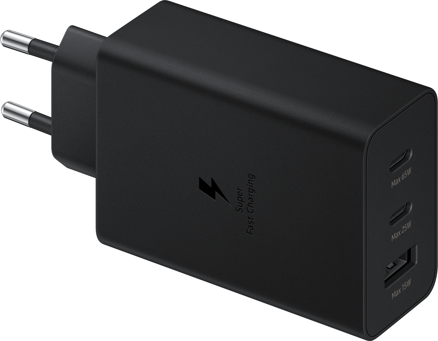 Samsung Trio nettverkslader, 65W, 3,5A, 1 x USB-A - 2 x USB-C, svart EP-T6530NBEGEU