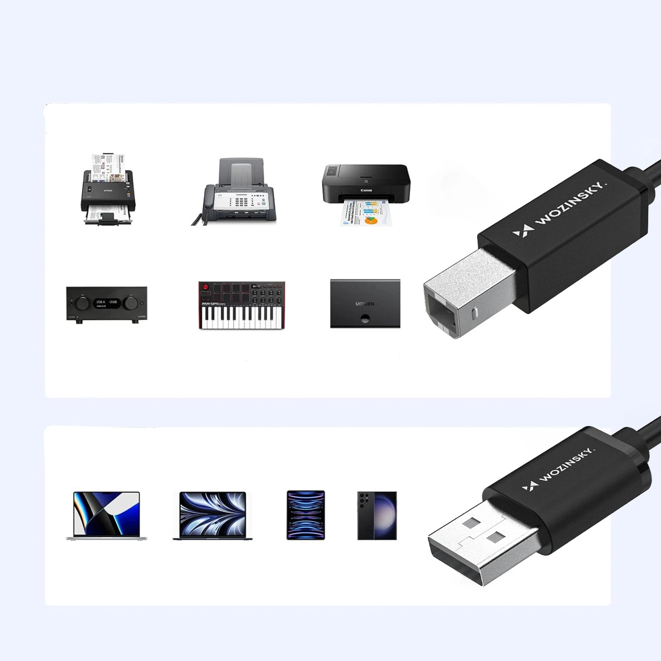 Skriverkabel WZK WKDDY3S, USB-A - USB-B, 2m, Svart