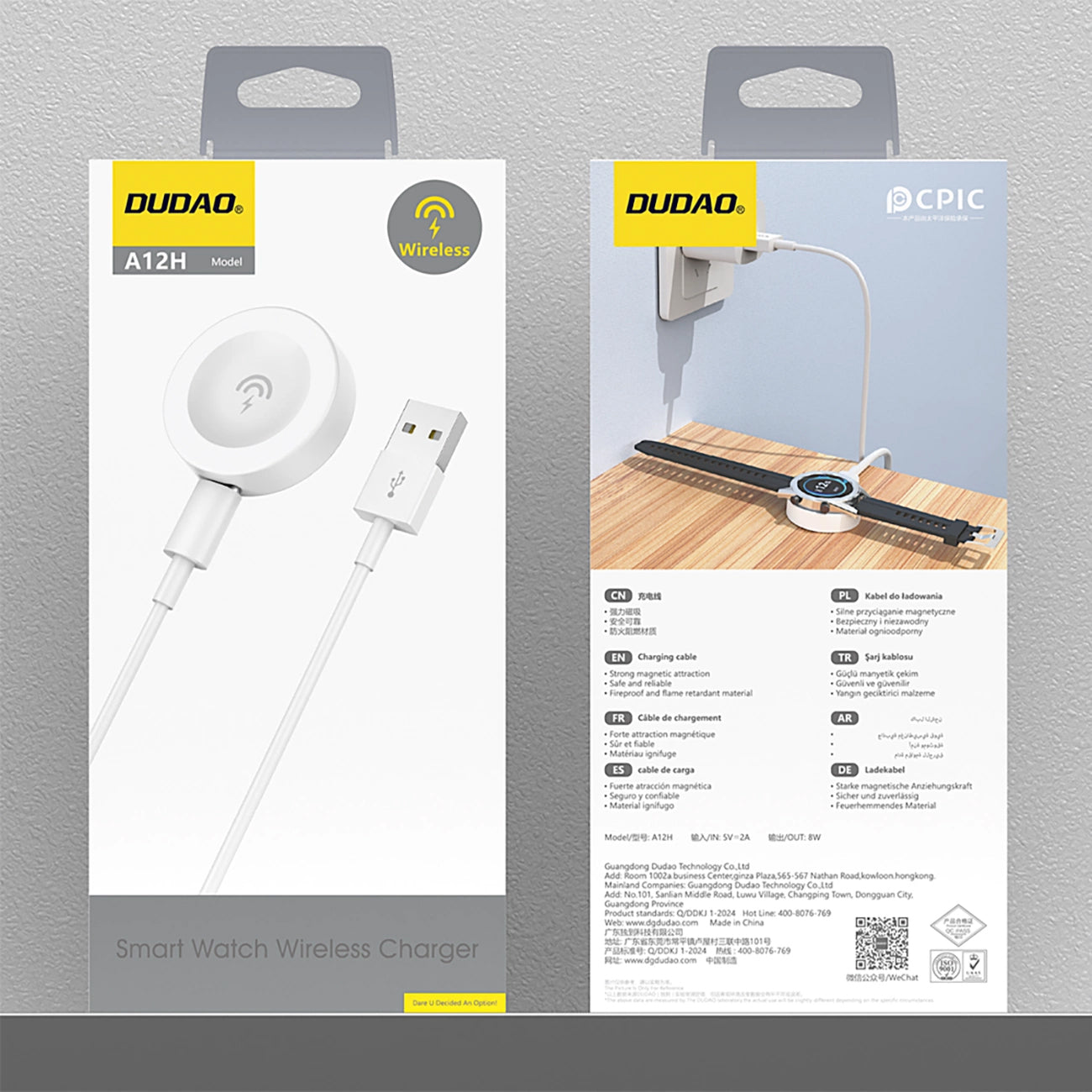 Trådløs lader Dudao A12H for Huawei Watch Series, USB-A, Hvit