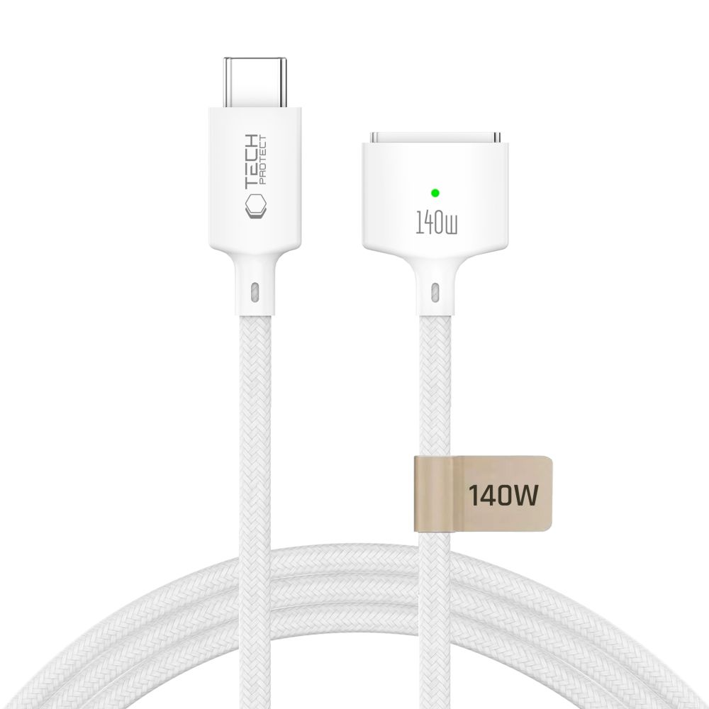 Tech-Protect MMC01 Ultraboost ladekabel, USB-C - MagSafe 3, 140W, 3m, hvit