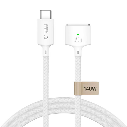 Tech-Protect MMC01 Ultraboost ladekabel, USB-C - MagSafe 3, 140W, 3m, hvit