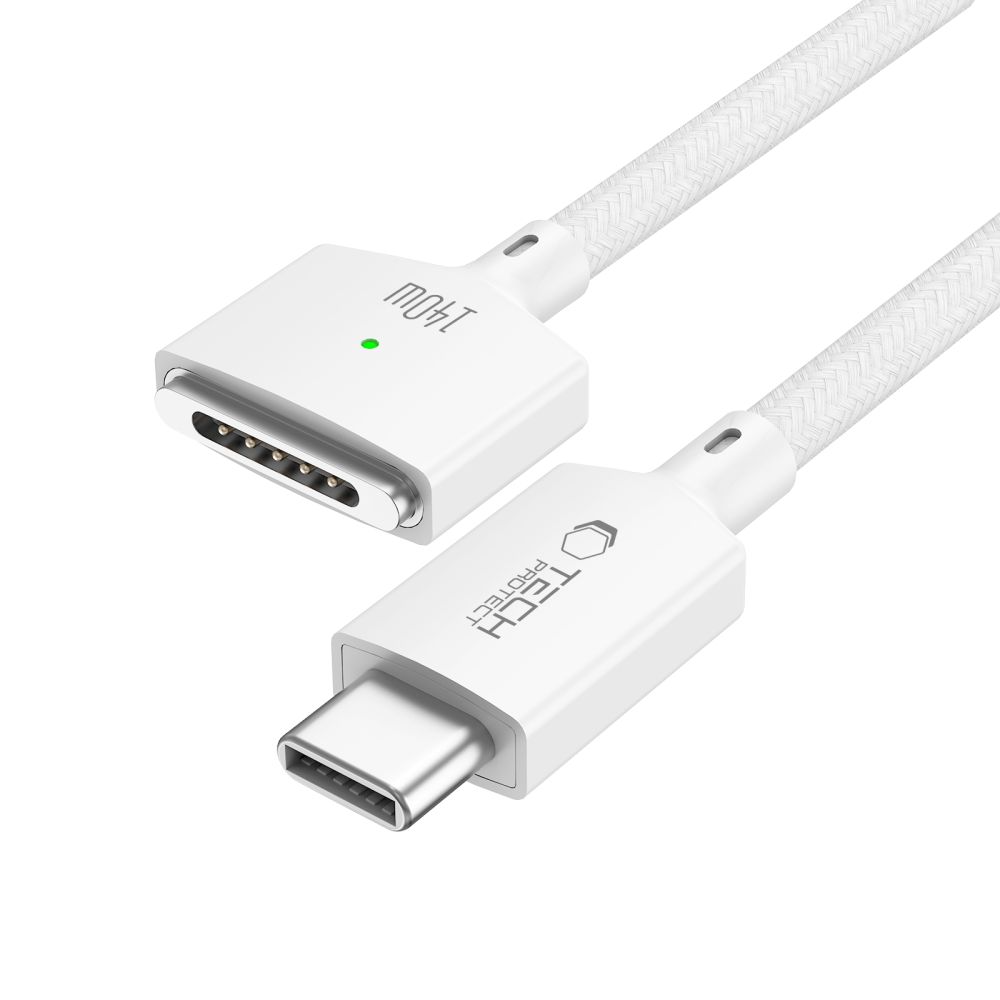 Tech-Protect MMC01 Ultraboost ladekabel, USB-C - MagSafe 3, 140W, 2m, hvit