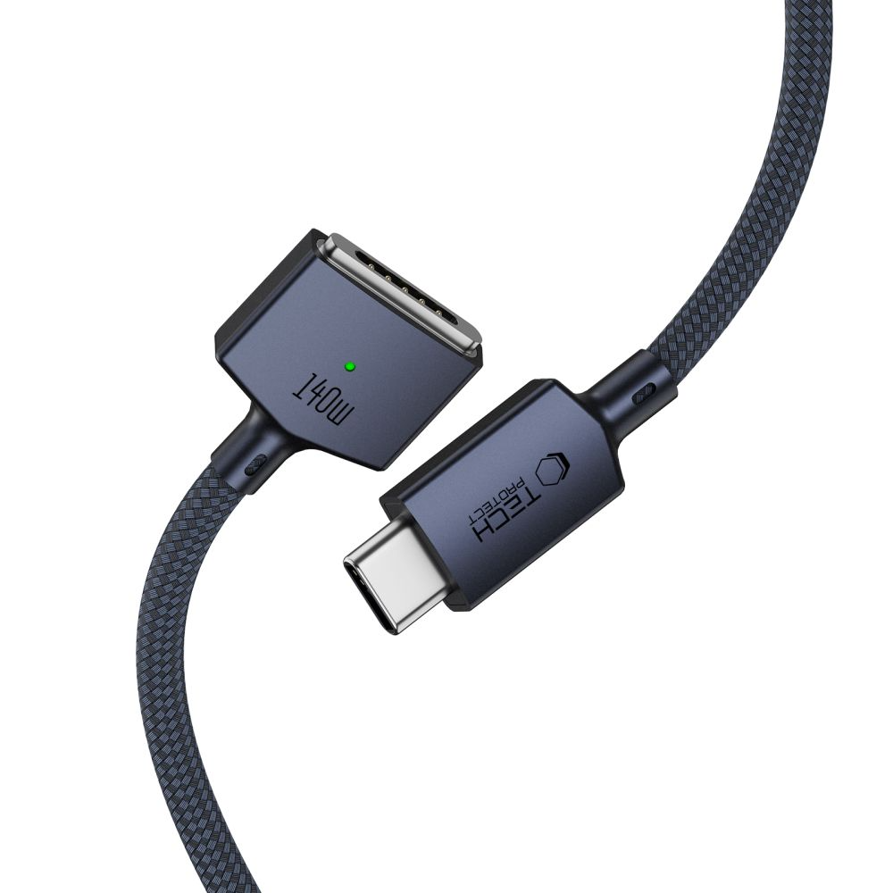 Tech-Protect MMC01 Ultraboost ladekabel, USB-C - MagSafe 3, 140W, 2m, Marineblå