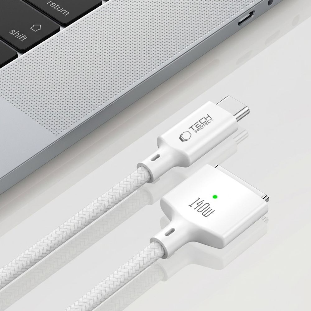 Tech-Protect MMC01 Ultraboost ladekabel, USB-C - MagSafe 3, 140W, 2m, hvit