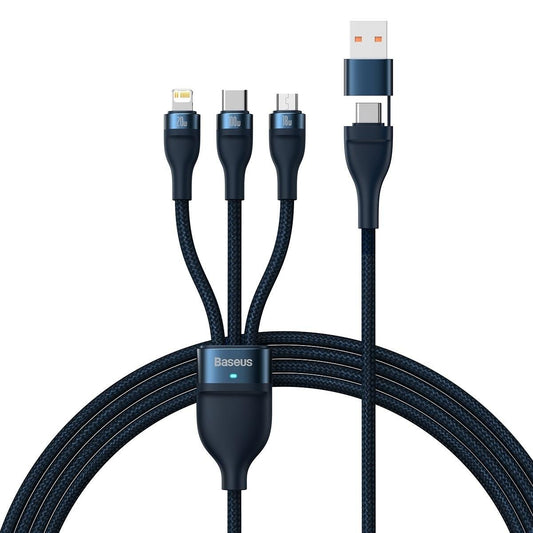 USB-C / USB-A ladekabel - Lightning / microUSB / USB-C Baseus Flash Series II, 100W, 1,2m, Marineblå CASS030103