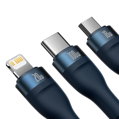 USB-C / USB-A ladekabel - Lightning / microUSB / USB-C Baseus Flash Series II, 100W, 1,2m, Marineblå CASS030103