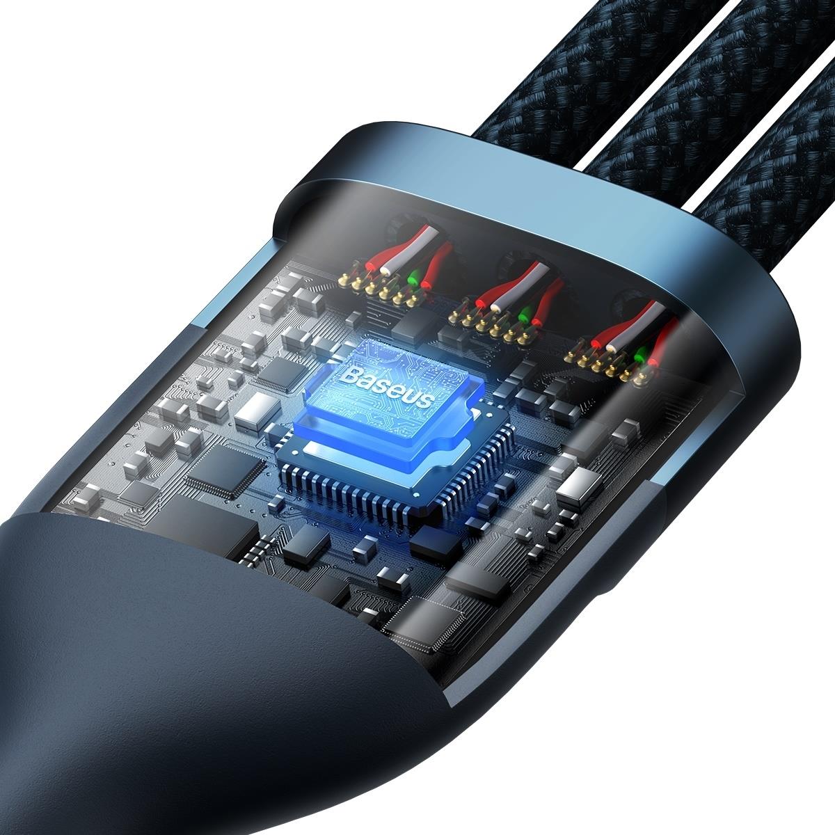 USB-C / USB-A ladekabel - Lightning / microUSB / USB-C Baseus Flash Series II, 100W, 1,2m, Marineblå CASS030103