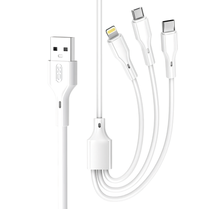 Ladekabel USB-A - Lightning / microUSB / USB-C XO Design NB230 3in1, 20W, 1m, Hvit