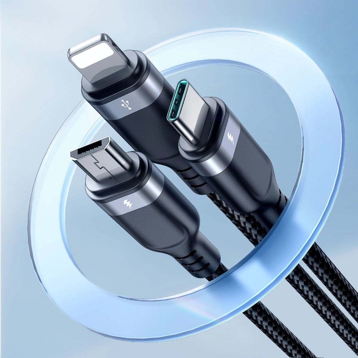 Ladekabel USB-A - Lightning / microUSB / USB-C Joyroom S-A18 3in1, 20W, 0.3m, Svart