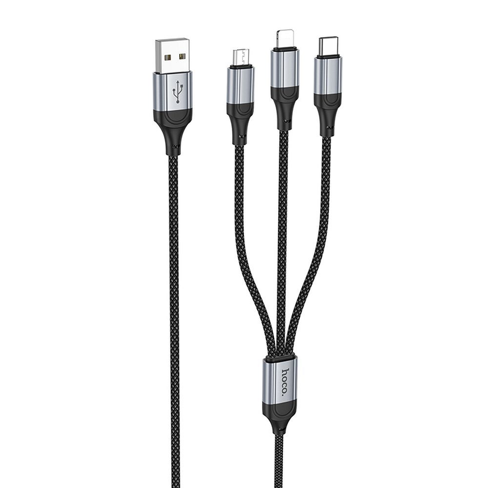 Ladekabel USB-A til Lightning / microUSB / USB-C HOCO X102 3in1, 18W, 1m, Svart 