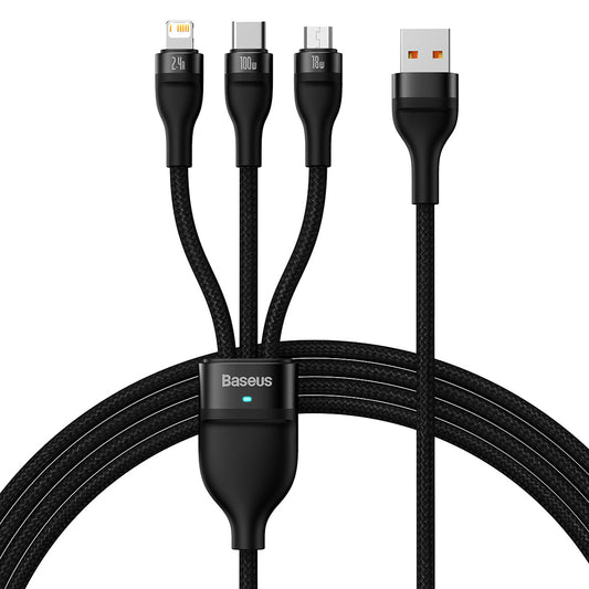 USB-A - Lightning / microUSB / USB-C Baseus Flash Series II 3in1 ladekabel, 66W, 1.2m, Svart CASS040001