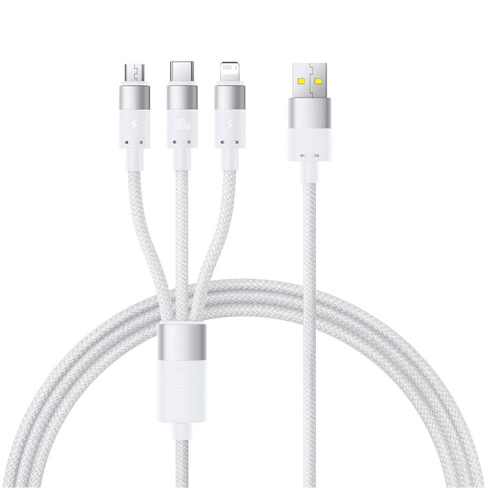USB-A - Lightning / microUSB / USB-C Baseus StarSpeed ladekabel, 100W, 1.5m, Hvit P10319900211-00