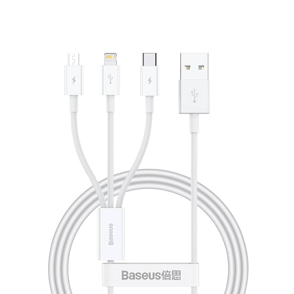 USB-A - Lightning / microUSB / USB-C Baseus Superior 3in1 Series ladekabel, 20W, 1m, Hvit P10320105221-00