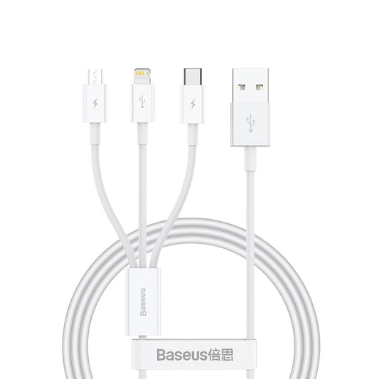 USB-A - Lightning / microUSB / USB-C Baseus Superior 3in1 Series ladekabel, 20W, 1m, Hvit P10320105221-00