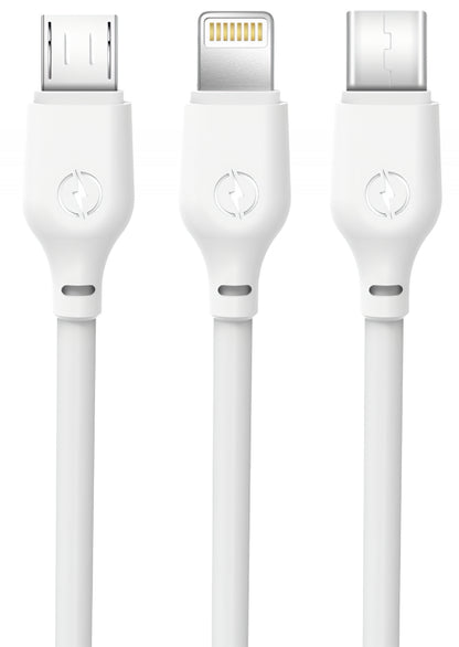 USB-A - Lightning / microUSB / USB-C XO Design NB103 3in1 ladekabel, 10W, 1m, Hvit