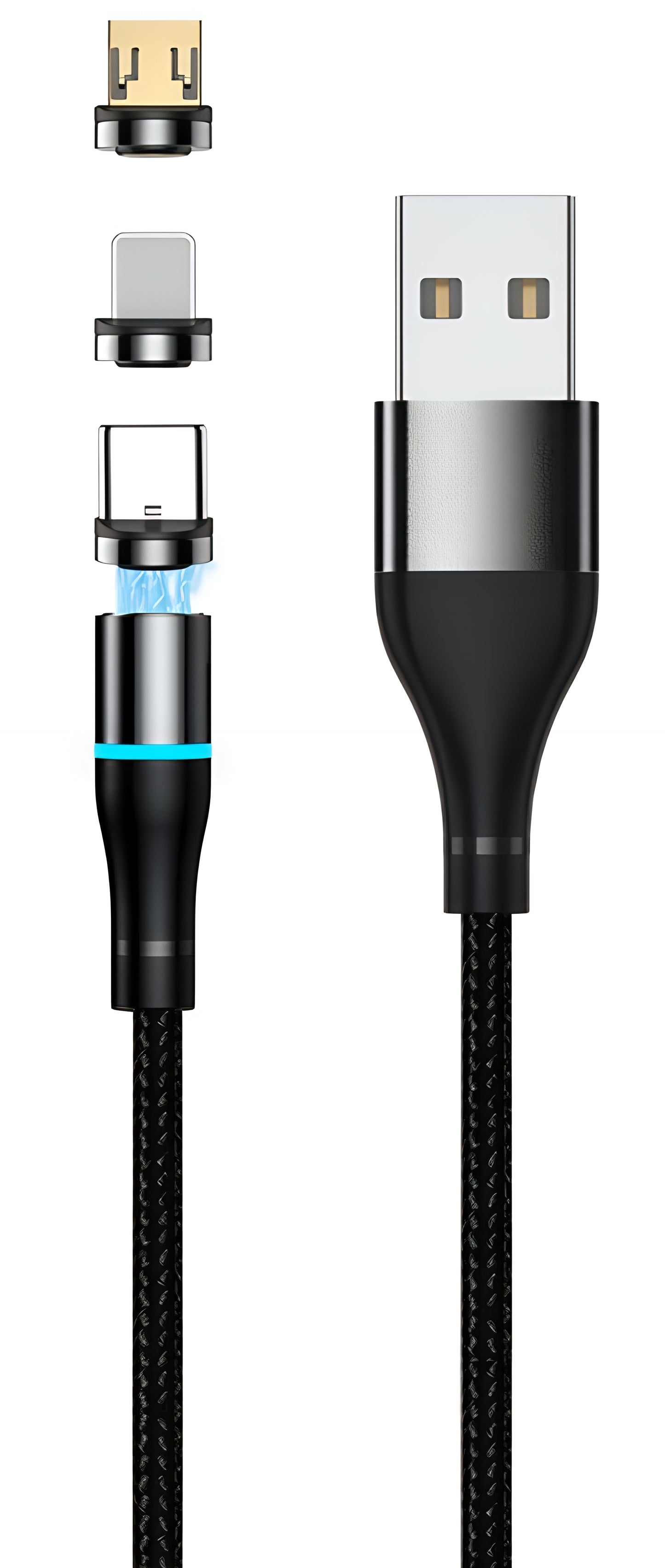 Ladekabel USB-A - Lightning / microUSB / USB-C Setty Magnetic 3in1, 10W, 1m, Svart