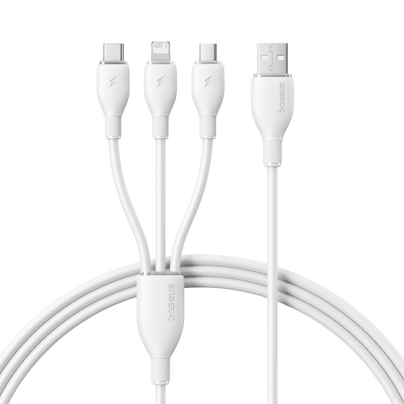USB-A ladekabel - Lightning / microUSB / USB-C Baseus Ultra Fast 3in1, 18W, 1,3m, hvit P10376303211-00