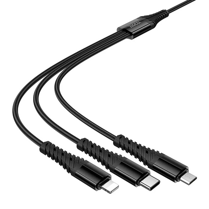 USB-A / USB-C ladekabel - Lightning / microUSB / USB-C HOCO X123 3i1, 18W, 1m, svart