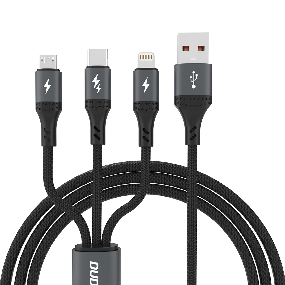 USB-A ladekabel - Lightning / microUSB / USB-C Dudao L3E 3in1, 60W, 1,2m, svart