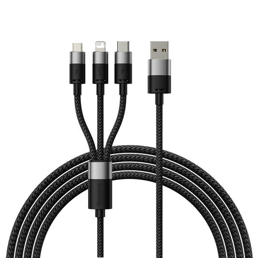 USB-A - Lightning / microUSB / USB-C Baseus StarSpeed 3in1 ladekabel, 18 W, 1,2 m, svart CAXS000001