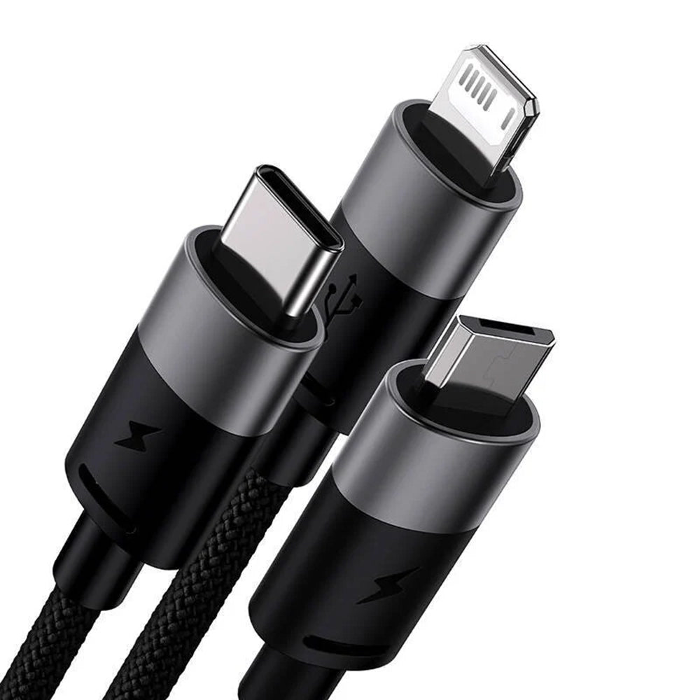 USB-A - Lightning / microUSB / USB-C Baseus StarSpeed 3in1 ladekabel, 20W, 0.6m, Svart P10319900111-00