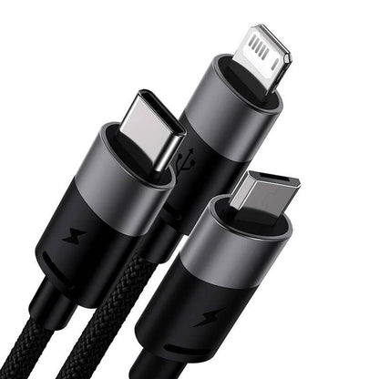USB-A - Lightning / microUSB / USB-C Baseus StarSpeed 3in1 ladekabel, 20W, 0.6m, Svart P10319900111-00
