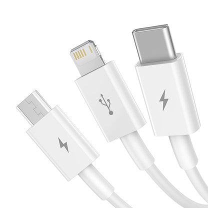 USB-A - Lightning / microUSB / USB-C Baseus Superior 3in1 Series ladekabel, 20W, 1m, Hvit P10320105221-00